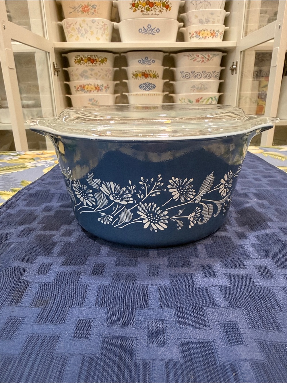 Pyrex Blue Colonial Mist 473 Covered Casserole with Clear Glass Lid